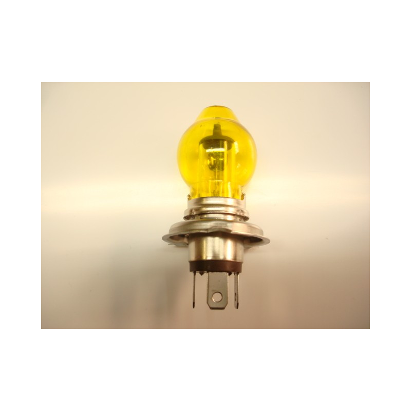 ampoule 12volts, type H4, 55/60 Watt, ampoule à Iode, couleur jaune.  Composé de 1x ampoule H4 + ampoule de verre en ja
